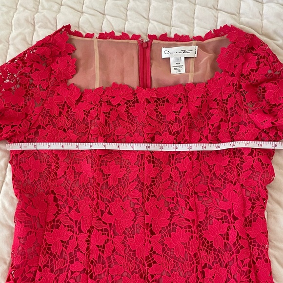 OSCAR DE LA RENTA Floral guipure lace midi dress red silk-chiffon size 12 - Picture 16 of 16